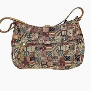 SAS Patchwork Tapestry Shoulder Bag Boho Cottagecore Metallic Gold Vintage